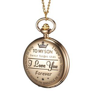 New To My Son engraved Pocket Watch on chain necklace